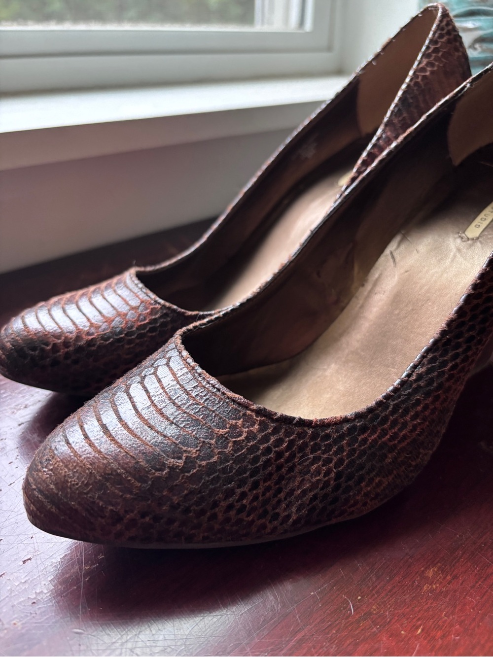 Vintage Women's Brown Faux-Snakeskin Pointed-Toe High Heels